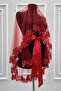 Red Bridal Veil Set with Sparkling Crystal Glass Beads and Sequins Embroidered Henna Veil 6 Pieces - 5