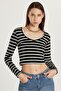 Women's Slim Fit Slim Fit Long Sleeve Crew Neck Striped Blouse - 4