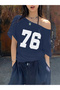 Women's Off Shoulder Boat Neck 76 Printed T-Shirt