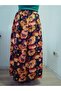 Elastic Waist Vibrant Colorful Patterned Viscose Press Fabric Maxi Length Skirt - 3