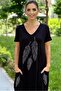 Black Slim Fit Leaf Stone Cotton Dress - 3