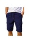 Navy Blue Large Size Men's Swim Shorts with Cargo Pockets and Water-Repellent Feature - B444-Navy Blue - 4