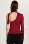 Women's Standard Fit Corded Single Sleeve Asymmetric Collar Burgundy Blouse - 5