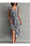 Women's Black Floral Patterned Summer Woven Dress with Ruffle Detail - 2