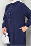 Ziyer Buttoned Denim Dress 1498 - Navy Blue - 3