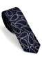 Smoke Gray Shawl Patterned Navy Blue Woven Fabric Slim Fit Tie with Handkerchief // SDK-240112