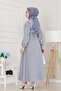 Buttoned Striped Dress-Grey - 5