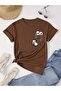 Unisex Brown Cute Pandas Printed Cotton, Oversized, Stylish, Casual T-Shirt