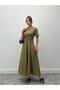 Women's Maxi Length Khaki Linen Dress - 3