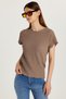 Women's Slim Fit Tight Fit Short Sleeve Crew Neck Mink T-Shirt Blouse - 4