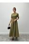 Women's Maxi Length Khaki Linen Dress - 4