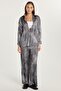 Women's Slim Fit Elastic Printed Wide Leg Black Trousers - 4