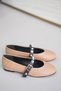 Siena Black Beige Ballerina Shoes with Buckle Detail and Stones - 4