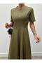 Women's Maxi Length Khaki Linen Dress - 2