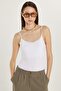 Women's Standard Fit Thin Strap White Bodysuit with Snap Fasteners