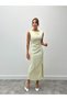 Women's Waist Draped Slit Detail Padded Yellow Dress