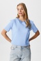 Women's Rise Decorative Collar Tok Texture 100% Cotton Light Blue T-Shirt