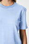 Women's Rise Decorative Collar Tok Texture 100% Cotton Light Blue T-Shirt - 3