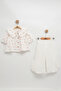 Floral Patterned Muslin Shirt & Ruffled Double Set - Baby Girl for Ages 1,2,3,4 - 2