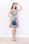 Women's Multicolor Double Breasted Collar Waist Shirred Skirt Ruffled Viscose Dress - 3