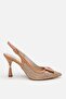 Women's Beige Straw Detailed Open Back Heeled Shoes