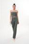 Khaki Green Women's Grass Striped Bottom Top Set - 7
