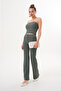 Khaki Green Women's Grass Striped Bottom Top Set - 4