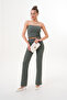 Khaki Green Women's Grass Striped Bottom Top Set - 3
