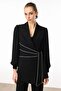 Modailgi Sleeves Pleated Stripe Accessory Jacket - 45008 Black - 2