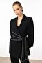 Modailgi Sleeves Pleated Stripe Accessory Jacket - 45008 Black - 4