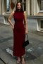 Lined Sandy Fabric Upright Collar Drape Detail Sleeveless Burgundy Midi Dress 13287