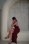 Women's Burgundy Halter Neck Long Dress 0994-2209 - 3