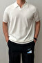 Men's White Placket Short Sleeve Polo Neck Knitwear T-Shirt