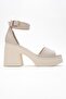 MARGOT Ecru Leather Genuine Leather Women's Platform Heeled Sandals - 6