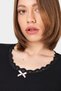 Black Lace Collar Bow Detailed Crop T-Shirt 2207 - 4