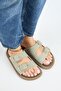 Lavanda Women's Genuine Leather Double Buckle Water Green Slippers - 3