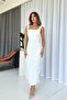 Square Collar Daisy Embroidery Detail Dress - White - 3
