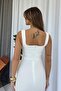 Square Collar Daisy Embroidery Detail Dress - White - 4