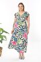 Women's Pink Blue Tropical Leopard Print Ruffle Sleeve Double Breasted Collar Plus Size Maxi Dress