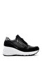 Black Leather Sneaker - Lace-up and Zipper Detail, Wedge Heel 24WFD 370814
