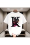 Men's White Letter K Printed Knight Themed Oversize T-Shirt