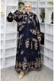Viscose Fabric Half Button Dress 2044-01 Navy Blue