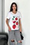 Women's V-Neck White Tomato Printed 100% Cotton T-Shirt - 3