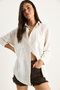 Women's Ecru Double Pocket Self-Gilding Long Sleeve Shirt 8434 60283367 - 5