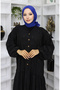 Embroidered Half Button Dress 0059-04 Black - 3