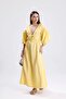 Balloon Sleeve V-Neck Muslin Dress - Yellow - 3