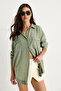 Women's Khaki Double Pocket Self-Gilding Long Sleeve Shirt 8434 60283367 - 2