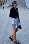 Blue High-Waist Side Slit Denim Shorts Mg1477