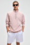 Nestor Men's Relaxed Fit Stand Collar Half Zipper Long Sleeve Pink Melange Sweatshirt - 4