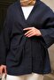 Women's Pocket Detailed Linen Kimono Navy Blue - 5